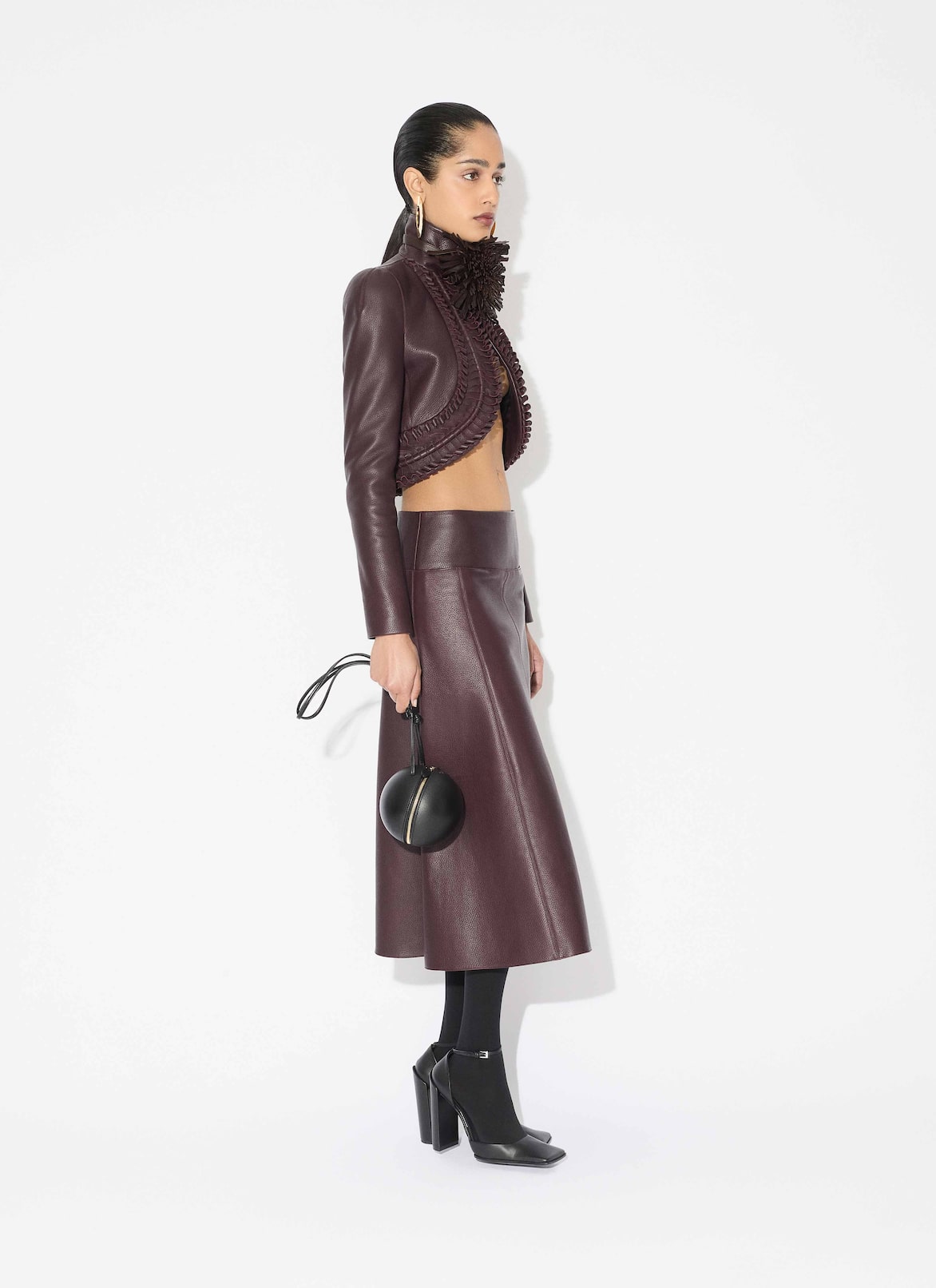LEATHER SLIT SKIRT ALAÏA PLUM LEATHER SLIT SKIRT